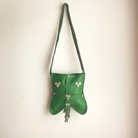 Vintage Green  Leather Shell Accent Square Shoulder Messanger Bag - Picture 2 of 9